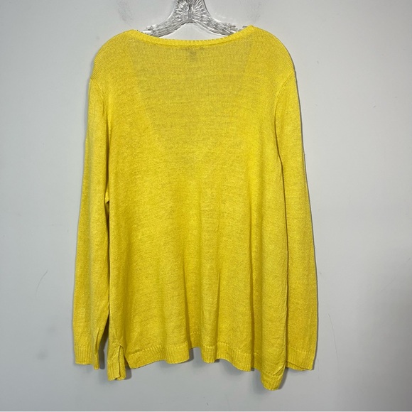 Eileen Fisher Organic Linen Yellow Knit Sweater Top Deep V Neck Top Plus Size 3X - Picture 5 of 12